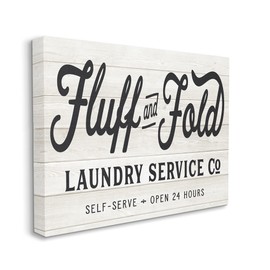 Stupell Industries Farmhouse Fluff and Fold Laundry Advertisement Rustic Pattern, Designed by Lettered and Lined Canvas Wall Art, 16 x 20, Off- White