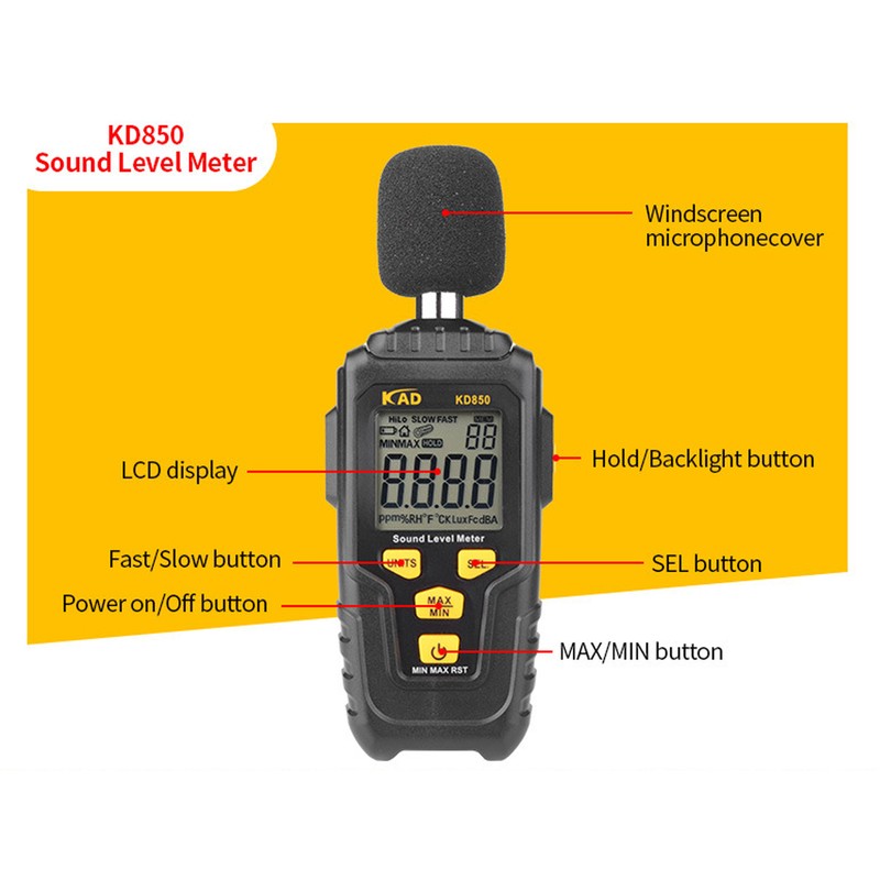 Multifunction Sound Level Meter Decibel Monitor Temperature Tester Environmental InstrumentKD850