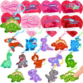 JOYIN - Paquete de 28 tarjetas con llavero de juguete para reventar, 14 estilos de dinosaurio, alivio de la ansiedad, juguetes para ansiedad con tarjetas para niños, premios de intercambio de clases,