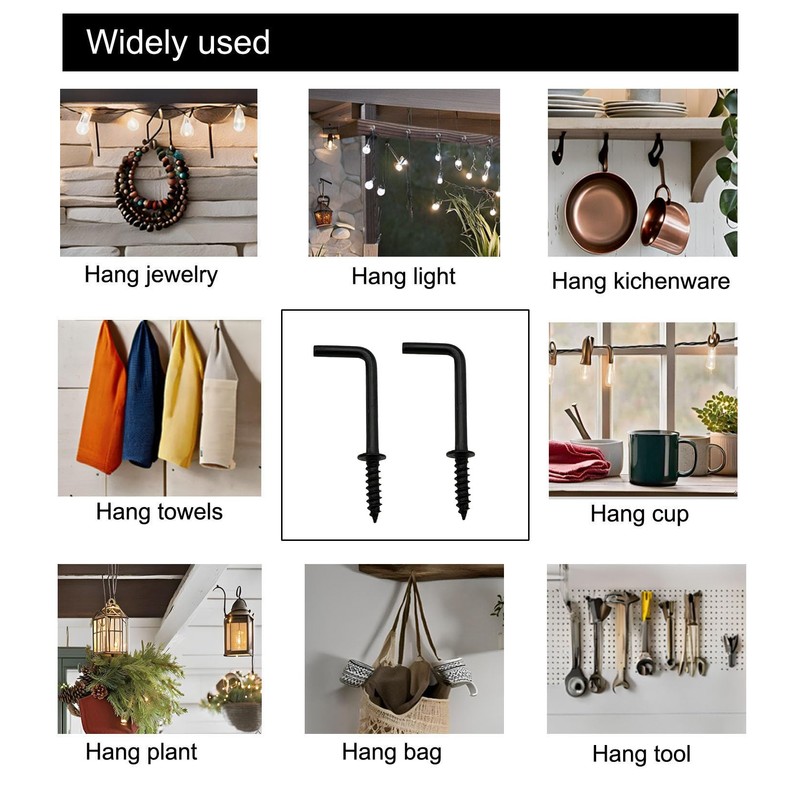 IDEALSV Black 1 Inch 1 Shape Screw Hooks L Shape