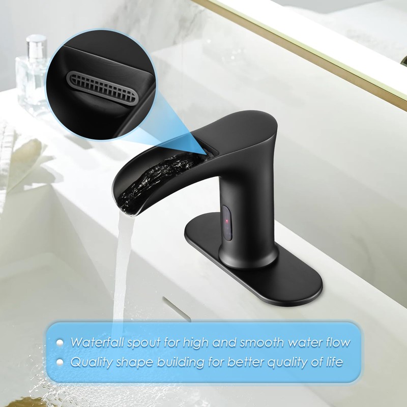 CDLODIN Automatic Sensor Touchless Waterfall Bathroom Sink Faucet, Modern Electronic