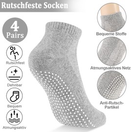 Newofview 4 Paar Stoppersocken für Damen Herren, Yoga Socken Antirutschsocken Rutschfeste Socken Grip Socken für Ballett, Pilates, Krankenhaus, Fitness (Baumwolle, Mehrfarbig B)
