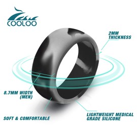 COOLOO Silicone Wedding Ring for Men, 10 Pack Affordable Silicone Rubber Wedding Bands Durable Comfortable Rings, Black White Blue Silver Gray