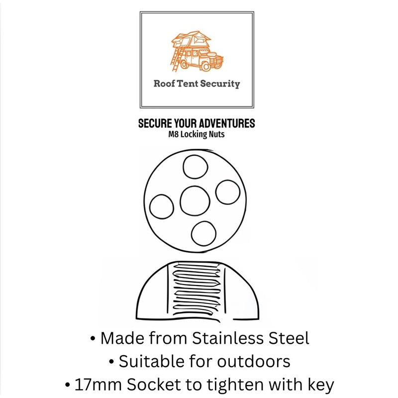 8 x M8 Tentbox Roof Tent Anti-Theft Security Nut Set