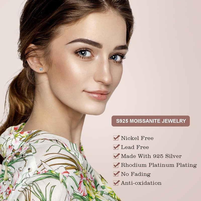 Moissanite Stud Earrings for Women Men, 1-6CT 6-Prong D Color