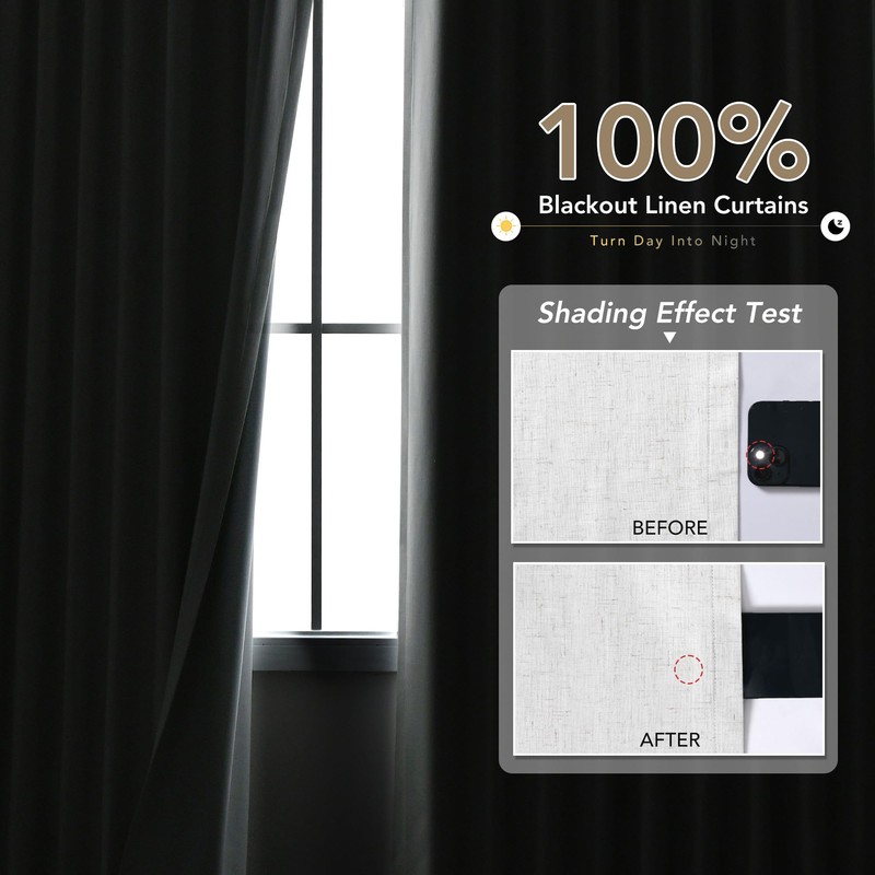 Natural Linen Blackout Curtains for Bedroom 84 Inch Length 2