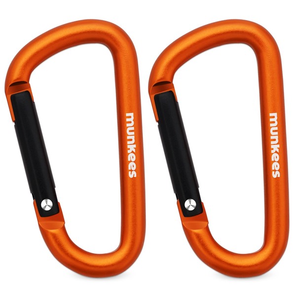 munkees D-Shape Carabiner Clips Keychain Hook Bottle Buckle for Hiking,Camping(2-Pack,X-Small,Orange)