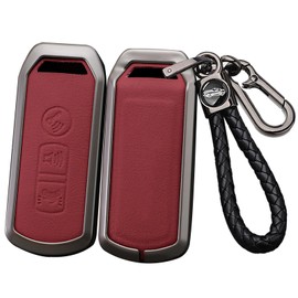 SANRILY Metal & Leather Motorcyle Key Fob Cover Case Compatible with Honda PCX 2019 K96 K77 ADV 350 Forza 300 Airblade 125 Super Cub c125 Scooter Keyless with Weave Keychain Red