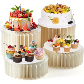 Thahify Buffet Risers and Stands for Food Platters,Foldable Cardboard Display Platforms with Acrylic Plates,Cylinder Stands for Buffet Table, Catering, Wedding, Baby Showers & Party Decor