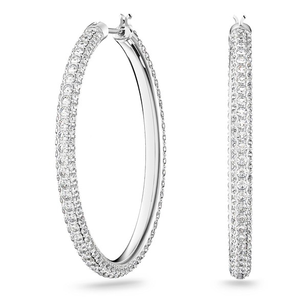 Swarovski Stone Women's Hoop Pierced Earrings with White Crystals in a Rhodium Plated Setting