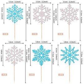 36 piezas de adornos de copos de nieve con purpurina para cupcakes con temática congelada de invierno para el país de las maravillas de invierno, copo de nieve, baby shower, niños, cumpleaños, fiesta