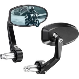 KEMIMOTO Motorcycle Handlebar Bar End Mirror, Billet Aluminum Rearview Motorcycle End Bar Mirror Universal 7/8" Round Anti Glare, Compatible with Most Scooters, ATV, UTV (Blue Lens)