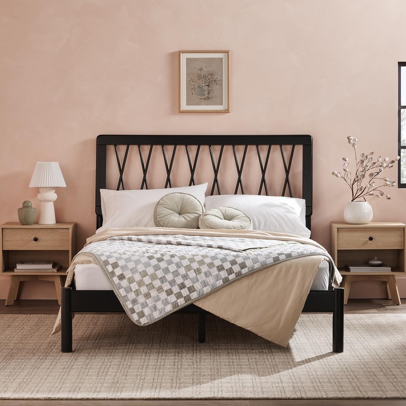 Walker Edison Full Transitional Geometric X Pattern Headboard Solid Wood