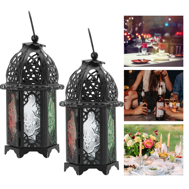 Garosa 2Pcs Decorative Lanterns 16 x7x7cm Mini Metal Tealight Hanging