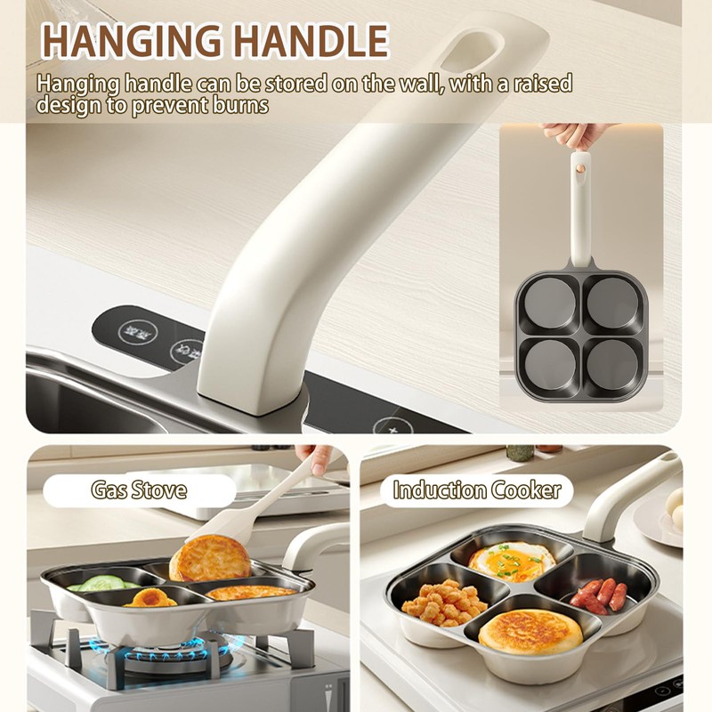 JUSTUP 4-Cup Egg Pan Nonstick，Healthy Titanium Ceramic Breakfast Frying Pan，Compatible