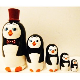 Alkota Russian Genuine Wooden Collectible Nesting Doll "Arctic Penguin", 4.5"H