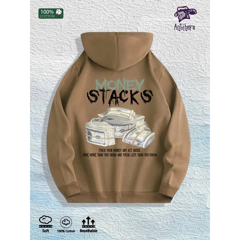 Money Stacks Graphic Hoodie 100% Cotton US Warehouse 7 ColorsColor: