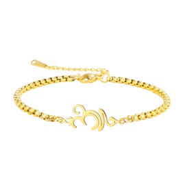 Yoga Breathe Symbol Bracelet for Women Stainless Steel Pendant Adjustable Box Chain Sanskrit Jewelry (gold)