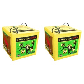 Morrell Double Duty 450 FPS Cube Field Point Archery Bag Target with Traditional Bullseyes, Nine-Ball, Dartboard Game, and Deer Vitals, 2 Pack, Yellow