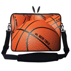 Meffort Inc 15 15.6 inch Neoprene Laptop Sleeve Bag Carrying Case with Hidden Handle and Adjustable Shoulder Strap - Basketball
