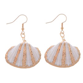 Alilang Accent Marine Nautical Clam Conch Seashell Fish Mermaid Dangle Drop Earrings，Boho Beach, Gold