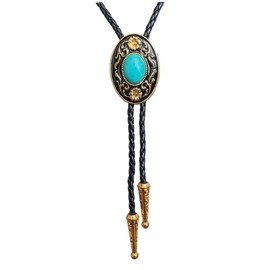 Himongoo Coral Opal Turquoise Opal Bola Bolo Tie for Men Women Leather Rope Wedding Necklace Western Cowboy Necktie (Flower Turquoise)