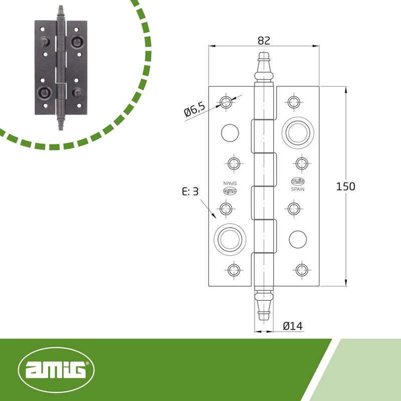 Amig 561-150 x 80 Black Hinge with Flanges
