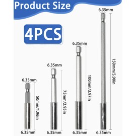 KEMUZ 4 Piece Bit Extensions Bit Holder Magnetic Drill Bit Set, 1/4 Inch Bit Holder Magnetic Bit Extension Screwdriver Bit Holder for Electric Drill Screwdriver 50/75/100/150 mm