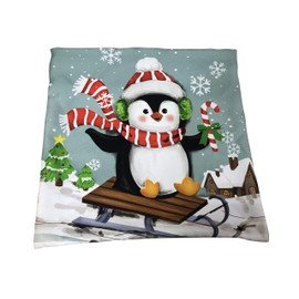 GiftWrap Etc. Sleigh Penguin Cushion Cover 18x18 Penguin Pillow Case Living Room Couch Decoration Home Decor Classroom Office Winter Decor