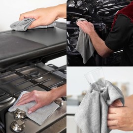 12PCS Gray Microfiber Cleaning Cloth 11.8"x11.8",Ultra Soft and Absorbent Rags for Housekeeping, Lint Free Reusable Cloths for House Cleaning Supplies, Washable Cleaning Towels