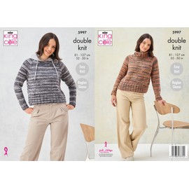 King Cole Ladies DK Knitting Pattern Easy Knit Round or Cowl Neck Sweater (5997)