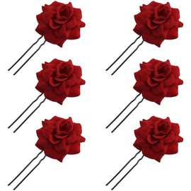 LNQ LUNIQI Women Red Rose Flower Hair Clip, 6Pcs U Shape Hair Pins Set, Flower Hair Accessories for Bridal Bridesmaids Wedding Party Christmas Masquerade