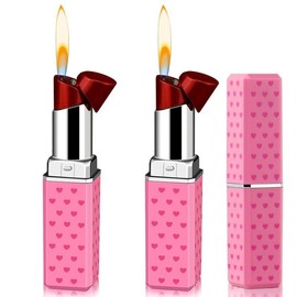 Cute Lipstick Lighter, Soft Flame Refillable Butane Lighter, Novelty Adjustable Open Flame Lighter, Fun Birthday Gift for Girls, Women, Girlfriend, Great Gift for Anniversary, Red, (Butane Not Included) - Color: pink