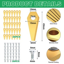 Pack of 36 Robotic Lawnmower Blades, High-Quality Titanium Replacement Blade, Robotic Lawnmower Replacement Blade with 36 Screws, Replacement Blades for Bosch, Indego, etc