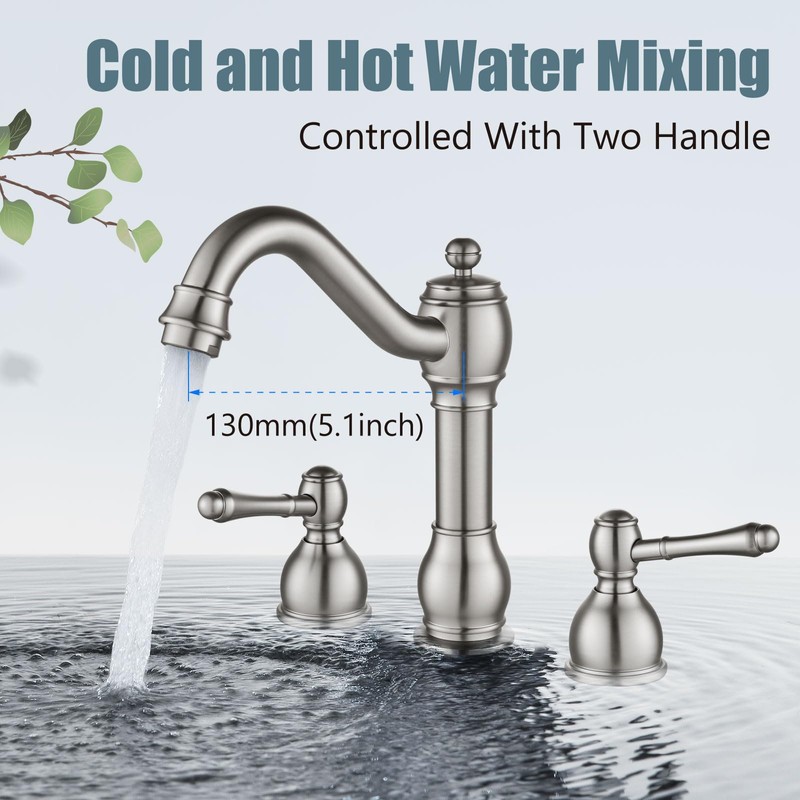 Aolemi Brushed Nickel 3 Holes Widespread Bathroom Sink Faucet 8