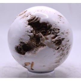 2.9" 430g White Scolecite w/Orange Stilbite Carved Druzy Sphere Polished Natural Zeolite Gemstone Crystal Mineral Collectible Ball - India + Stand