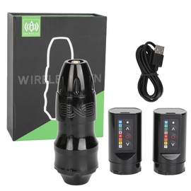 Wireless Tattoo Pen Kit Dual Battery 4mm Stroke RCA Interface Liner Shader Rotary Tattoo Machine Black