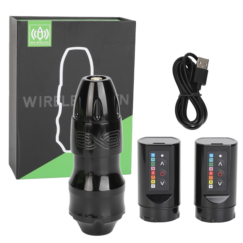 Wireless Tattoo Pen Kit Dual Battery 4mm Stroke RCA Interface