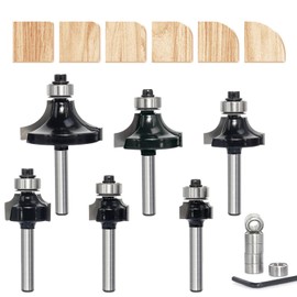 6PCS Roundover Router Bit Set , 1/4 inch Shank，Corner Rounding Edge Forming Cutter, Roundover Beading Router Bit, Radius 1/16”,1/8”, 3/16”, 1/4”, 3/8”, 1/2” with 6 extra 3/8" bearings
