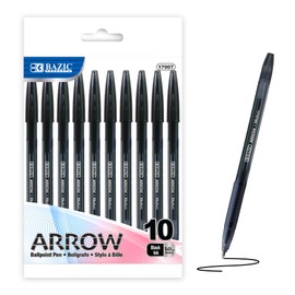 BAZIC Arrow Ballpoint Pens, 1.0 mm Medium Point Black Color Stick Pen, Smooth Writing for Office School Teacher, 10 Count, 1-Pack