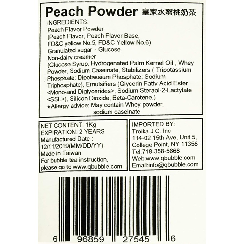 Qbubble Tea Powder, Peach, 2.2 Pound