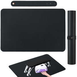 Nail Art Table Mat, Foldable Nail Hand Rest Pillow Manicure Pad, Soft Microfiber PU Leather Nail Mat, Nail Arm Rest Pad for Acrylic Nails, Nail Table Pad Desk Mat for Nail Technician Salon Home, Black