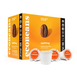 ecoBeans Organic Medium Roast Coffee Pods – 24 Count – Compostable & Keurig K-Cup Compatible – Smooth, Uplifting Flavour – Eco-Friendly Single Serve Coffee – Sustainable Packaging