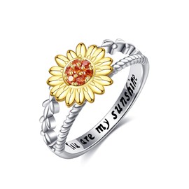DAYLINLOVE Sunflower Ring 925 Sterling Silver You are My Sunshine Band Rings Flower Jewellery for Women