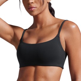 CRZ YOGA Butterbreeze Scoop Neck Sports Bras for Women - Spaghetti Straps Wireless Workout Bra Padded Gym Cami Top Black Small