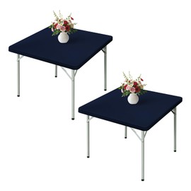 Wolkemer 2 Pack Navy Blue Fitted Tablecloth 34x34 Inch Square Elastic Edges Table Cloth, Spandex Stretch Table Cover with Machine Washable Fabric for Wedding Party Picnic Dining Indoor Outdoor