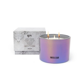 Meleah Cozy Nights Scented Candle for Home and Spa, Natural Soy Wax Candles Scented with Jasmine, Bergamot, Musk and Citrus in Decorative Glass Jars, Warm, Comforting Scent (138x138x167mm)