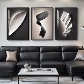 Framed Large Modern Black and White for Living Room Abstract Wall Art, Bright Style 3 Piece Wall Decor, Artwork for Walls, Canvas Paintings Pictures for Hallway, Dining, Office 24x36 Inch