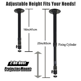 2-Be-Best Projector Mount 360° Rotatable Projector Ceiling Mount Length 16 to 25.6 in / 41 to 65cm Ceiling Projectors Mounts Adjustable Bracket for Mini Projectors Black