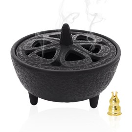 Incense Burner Lotus Flower Bakhoor Burner with Lid Cast Iron Aromatherapy Disc Incense Holder Wax Melts Warmer for Charcoal, Resin, Office, Yoga, Living Room Decoration, Oriental Zen Mindfulness